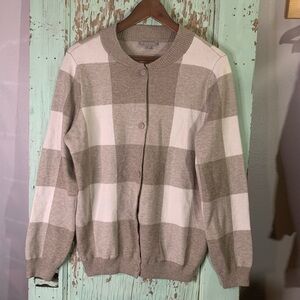 Women’s Volution by Cyrus grey & white plaid cardigan with button up front